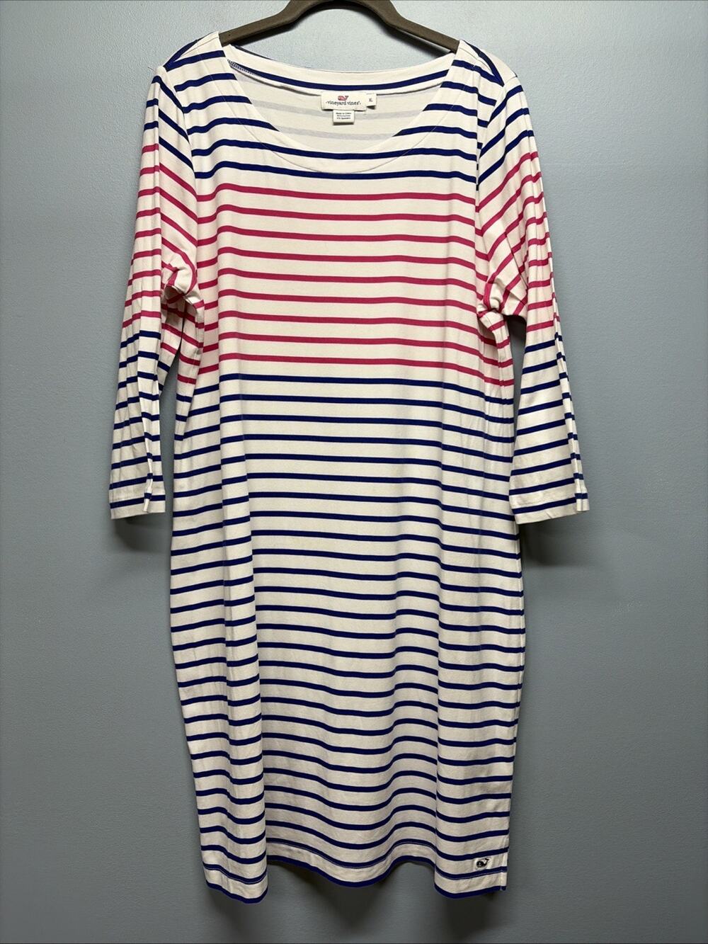 Vineyard Vines Striped T-Shirt Dress Size XL Pink/Blue Nautical Preppy *Stain*
